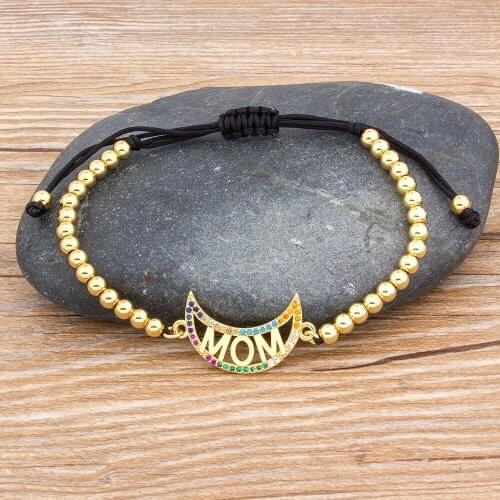 Handmade Bead Bracelet Moon Shape Adjustable Mom Bracelet Top Quality Copper Cubic Zirconia Jewelry For Women Best Birthday Gift
