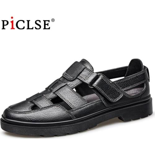 Rome style Genuine Leather Men Sandals Summer Business Dress Sandals Handmade Leather shoes Men Beach sandalias zapatos hombre