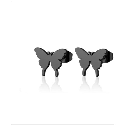 1Pair Well Defined Tiny Butterfly Earrings Stainless Steel Earring Simple Black Insect Ear Studs Jewelry For Women Kids Girls