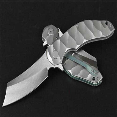 Wolf quick open folding knife with titanium handle (razor type) D2 Titanium alloy high hardness Outdoor Camping Survival tools