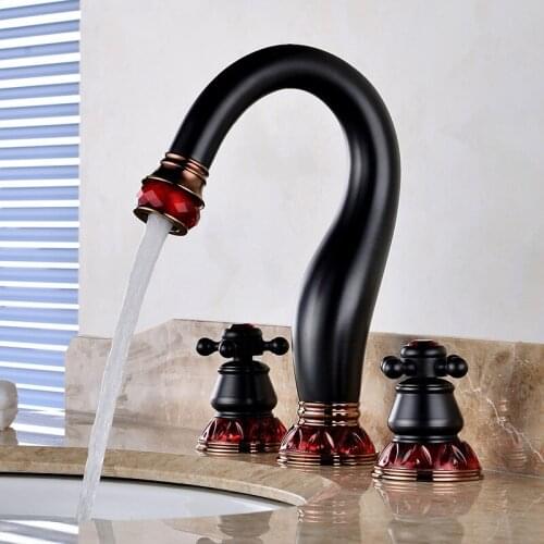 Bathroom Basin Faucet Black Oil Brushed Brass Sink Mixer Tap Hot & Cold Widespread Basin Faucet Bathtub Mixer Tap Water Crane