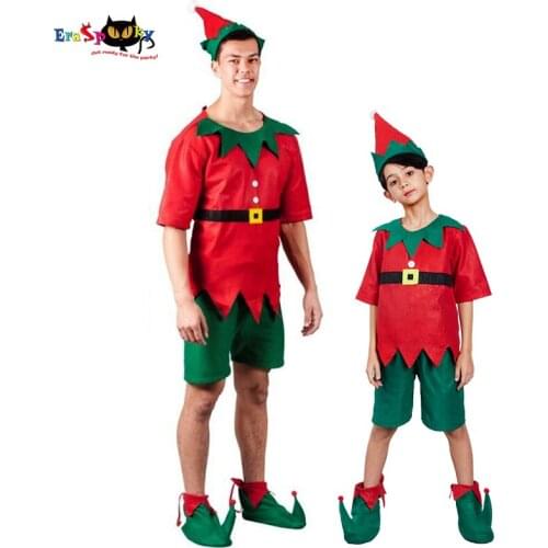 Eraspooky Unisex Family Matching Outfits Christmas Elf Costume For Adult Kids Santa Claus Cosplay New Year Party Fancy Dress
