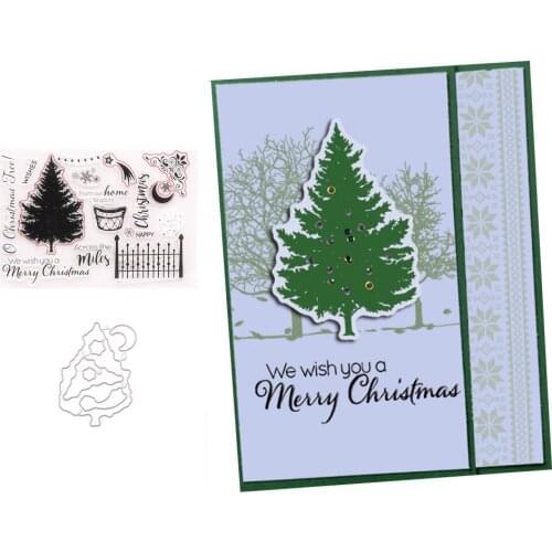 Merry Christmas Tree Metal Cutting Dies and Clear Stamps for DIY Scrapbooking Crafts Card Make Photo Album Sheet Decoration