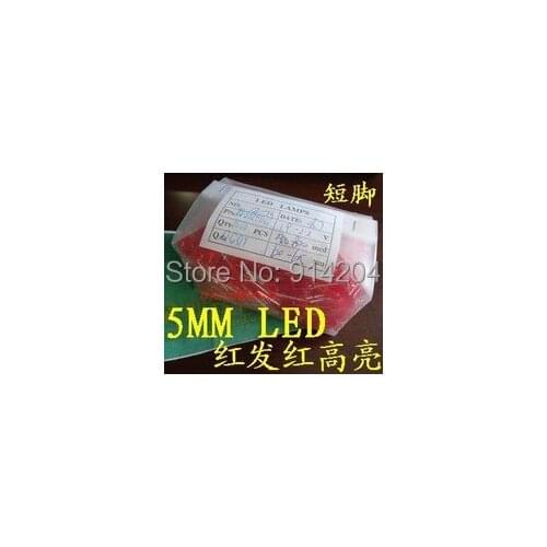 Bright red 5mm led red light emitting diode f5 red short 200PCS/LOT