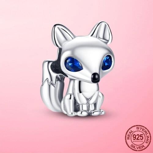 Hot Sale 100% 925 Sterling Silver Blue-Eyed Fox Charm Animal Beads fit for Pandora Bracelet Original Silver 925 jewelry Making