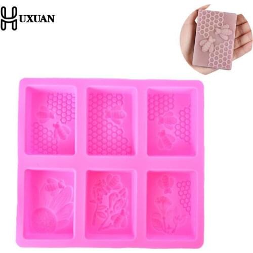 1pc Honey Bee Silicone Soap Mold Diy Handmade Craft 3D Soap Mold Silicone Rectangular 6 Forms Soap Molds For Soap Making
