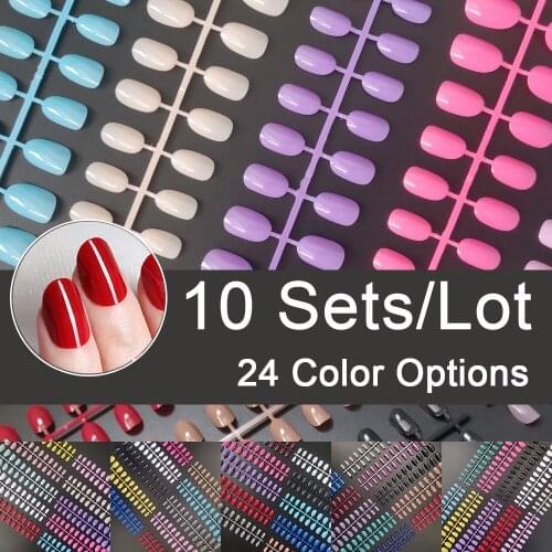10 Sets Round Shape False Nail Tips In Same Color 24 Pieces/Set 10 Sizes Press on Fake Nails DIY Manicure Finger Nail Tips