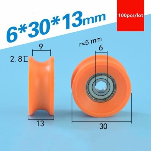 100pcs U groove Plastic coated bearing 606ZZ 6*30*13mm 0630UU window door POM roller wheel nylon sliding pulley diameter 30mm