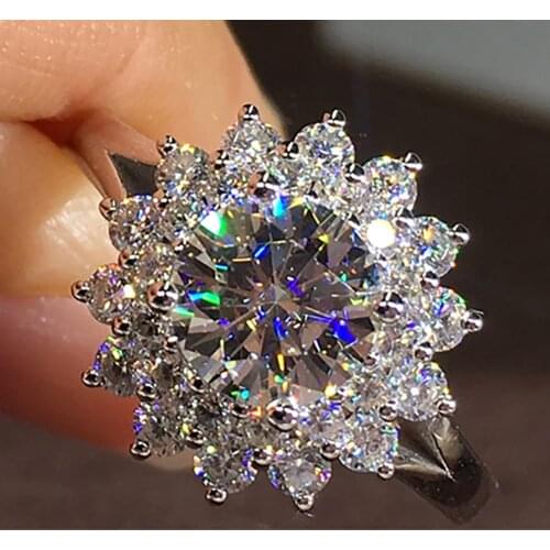 14K Au585 White Gold Women Ring Moissanite Diamonds 1 Carat Sunflower Elegant Wedding Party Engagement Anniversary Ring Trendy