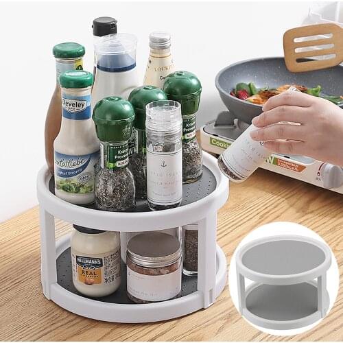 2 Tier Rotating Organizer Round Shelf Condiment Storage Rack Kitchen Storage Tray Pantry Cabinet Turntable Spice Rack