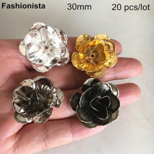 20pcs Large 3D Metal Flowers,30mm Multi-layer Metal Alloy Flower Bead Caps,Gold-color,Silver-color,Steel,Bronze Color For Jewel