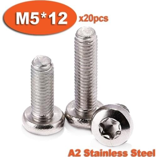 20pcs DIN7985 M5 x 12 A2 Stainless Steel Torx Pan Head Machine Screw Screws