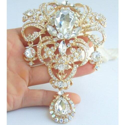 5.12" Wedding Bridal Clear Rhinestone Crystal Teardrop Brooch Pin Pendant EE04042C12