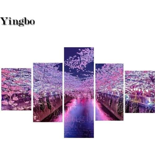 Full Square/Round Drill 5D DIY Diamond Painting Cherry tree landscape Embroidery Cross Stitch Mosaic Home Decoration 5pcs/set