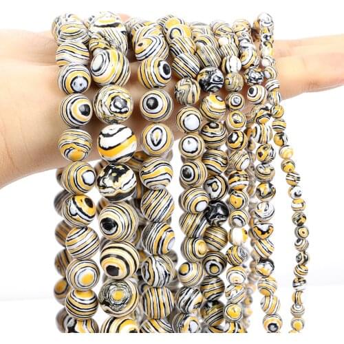 Natural Stone Beads Yellow Malachite Round Loose Spacer Bead For Jewelry Making DIY Bracelet Necklace Finding Accessories 4-12MM