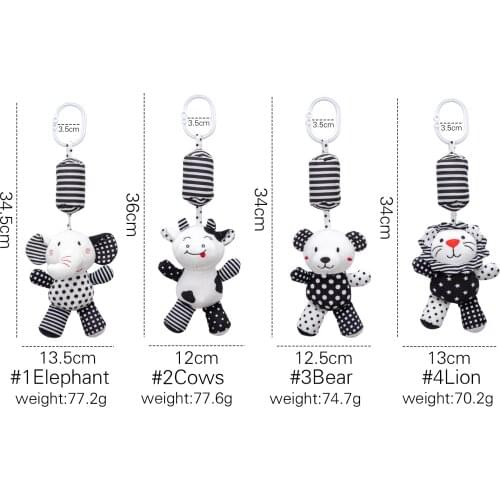 Black and White Animals Baby Bed Bell Safety Seat Plush Toy Mobile Baby Bed Chimes Rattles Bell Stroller Hang Car Hanging