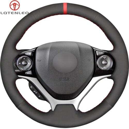 LQTENLEO Black Suede Hand-stitched Car Steering Wheel Cover for Honda Civic Civic 9 2012 2013 2014 2015