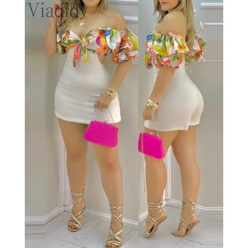 Women Off Shoulder Floral Print Cutout Tie Front Romper Short Sleeve Short Jumpsuit