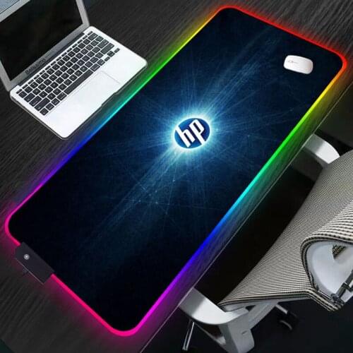 HP Logo RGB Gaming Mouse Pad All Black LED Light Computer Mousepad 90x40 Gamer Desk Mat Non-slip For PC CSGO LOL Keyboard Laptop