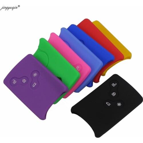 Jingyuqin 4 Button Car key Silicone Cover Protector Holder for Renault Clio Logan Megane 2 3 Koleos Scenic Card keychain Case