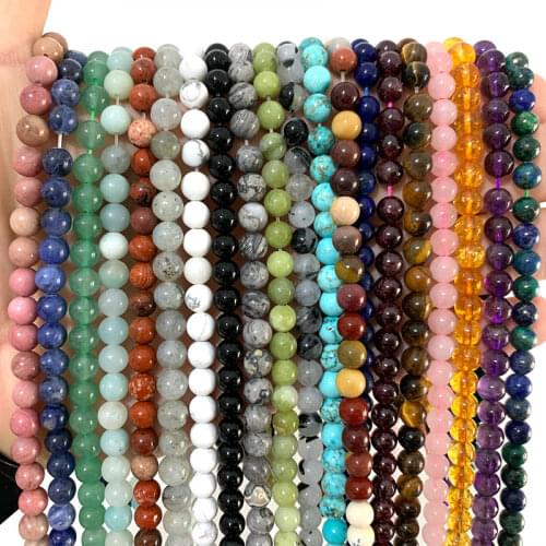 Round Natural Stone Turquoises Lapis Lazuli Tiger Eye Garnet Tourmaline Spacer Beads For Jewelry Making DIY Bracelet 4 6 8 10MM