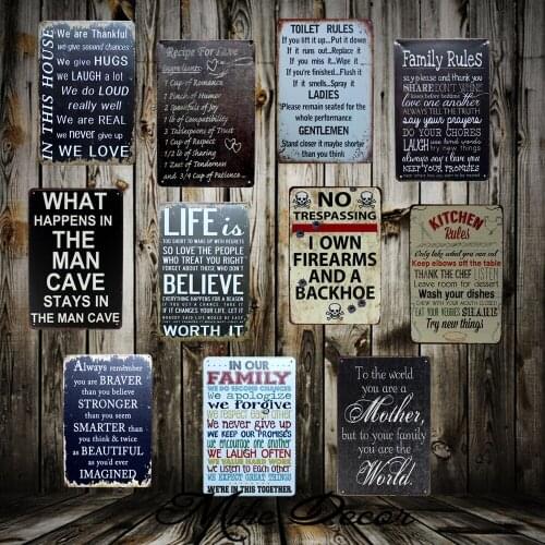 [ Mike86 ] Poem Funny Family Life Kitchen Rule Quote Metal Painting Store Vintage Posters Wall art Decor FG-121