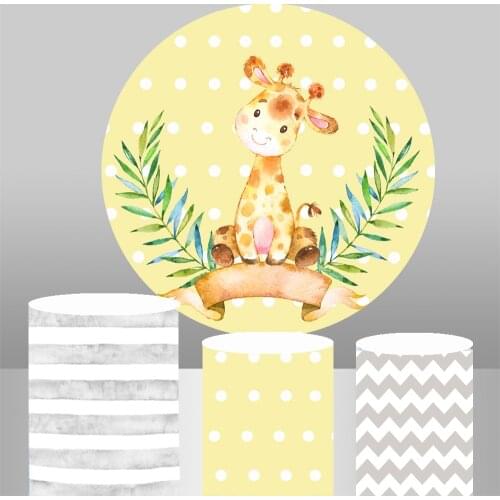 Cartoon watercolor giraffe round backdrop baby shower circle background kids birthday party decoration table plinth cover YY-393