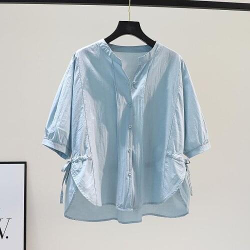 Plus Size Women Thin Solid Color Split Fork Half Sleeve Blouses Shirts Korean version Chiffon Ruffle Loose Blusas TopsDM0092