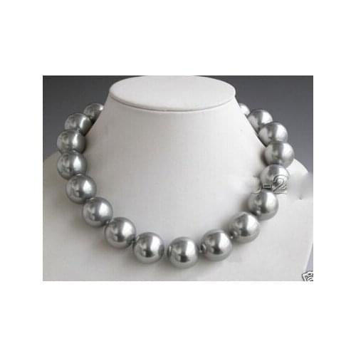 Rare Huge 16mm Gray South Sea Shell Pearl Round Necklace Factory Wholesale 18inch real Women Fine for lady jewelry