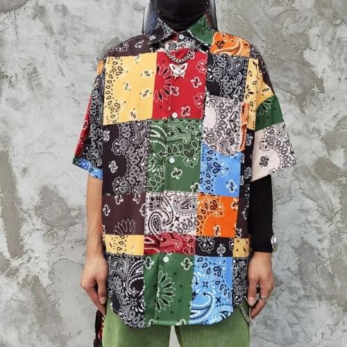 Vintage New Design 2020 Summer Harajuku Cashew Flowers Button Down Shirts Hawaiian Hip Hop Shirt Men Loose Tops Streetwear