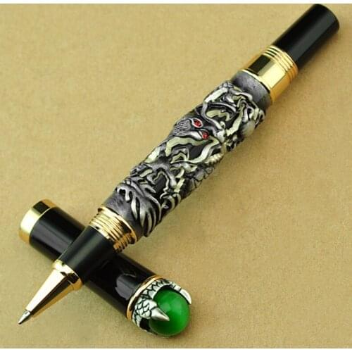 Jinhao Unique Style Dragon King Rollerball Pen , Metal Embossing Green Jewelry on Top, Gray Drawing Professional Pens
