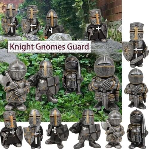 Knight Gnomes Guard Cross Templar Crusader Figurine Tall Suit Of Armor Miniature European Knight Sculpture Decor Resin Ornaments