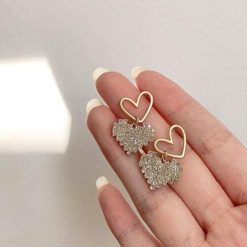 Temperamental Exquisite Mosaic Full Rhinestone Heart-shaped Pendant Earrings Trend Simple Vigorous Girl Jewelry Party Gift