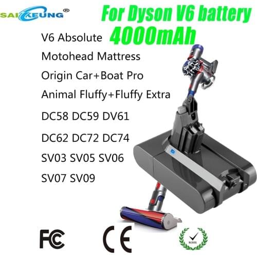 Replace Dyson V6 vacuum cleaner 21.6V 4000mAh battery compatible with Dyson professional battery DC58 DC59 DC61 DC62 DC74 SV09