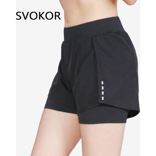 SVOKOR Double Layer Sport Shorts Women Summer High Waist Gym Fitness Shorts Running Casual Athletic Bottoms Sweat Fake Two-Piece