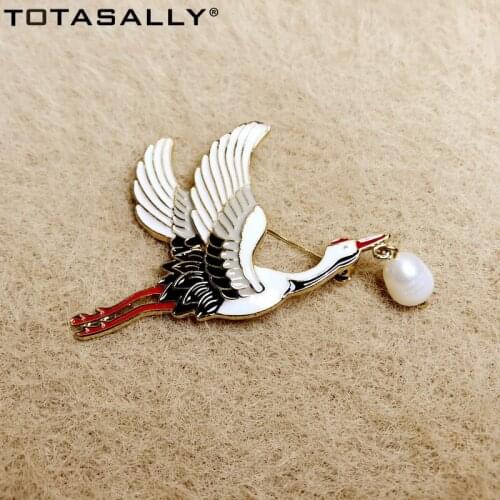TOTASALLY Vintage Bird Brooch Simulated Pearl elegant Enamel Crane Brooch Pins Girls Costume Party Jewelry Accessories Dropship