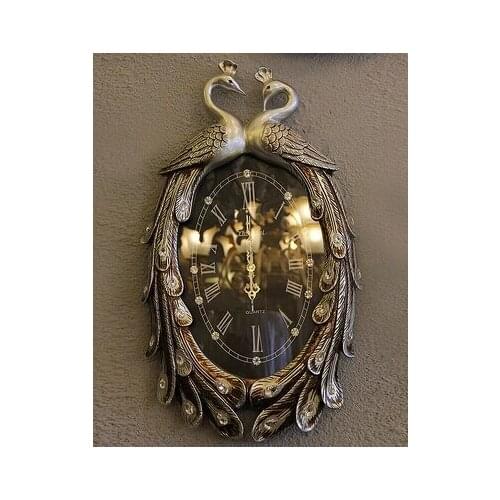 High-grade retro wall act the role ofing European modern art pendant Fashion creative home wall clock Double the peacock bracket