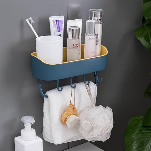 Bathroom Storage Box Draining Design Drain Rack Kitchen Seasoning Shelf With Hook Towel Rack Shampoo Cosmetic Shelf Homestorage
