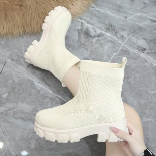 Women Platform Sock Boots 2021 Summer Autumn Ladies Breathable Short Ankle Boots Female Mid Heels Woman Comfort Shoes Plus Size