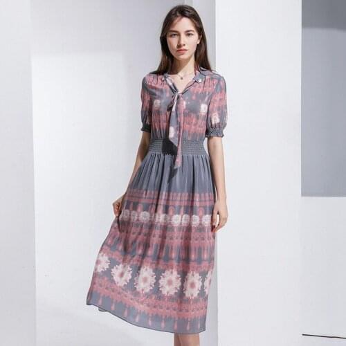 Purple Grey Floral Silk Dresses Women Fashion 2021 Summer Long Casual Sexy Office Work Daily Dress Plus Size Slim Fit A Line
