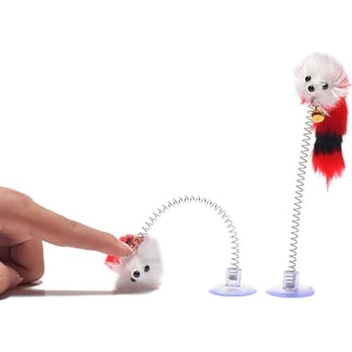 1pc Cat Toys Elastic Cat Teaser Toy Funny Feather False Mouse Bell Sucker Mouse Spring Cat Interactive Toy Cat Playing Toys