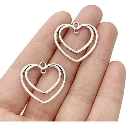 20 x Antique Silver Color Hollow Heart Charms Pendants 2 Sided for Necklace Bracelet Earring Jewelry Making Findings 25x25mm