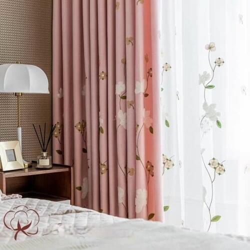 2021 Pastoral Kapok Cotton Embroidered Curtains Bedroom Study Shading Floor-to-ceiling Windows Nordic Simple Ins Wind Curtains