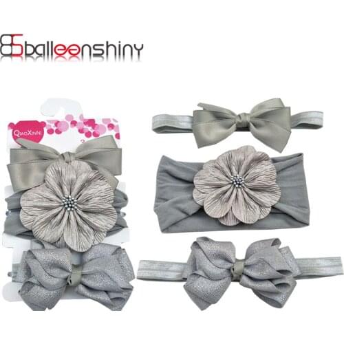 BalleenShiny 3PCS Headband Set for 0-3years Baby Childrens Headwear Soft Stretch Versatile Bow Flower Headdress Child Gift