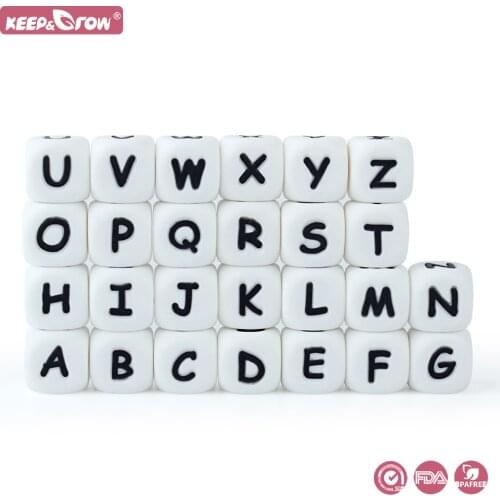 Keep&Grow 300Pcs 12mm Silicone Letter Beads English Alphabe Baby Teether Beads BPA Free DIY Chewable Pacifier Necklace Babies