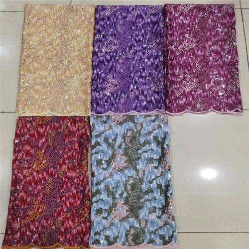 African Lace Fabric 5 Yards 2021 purple Nigerian Party Asoebi Dress Sewing Material Beaded Sequin Embroidery French Net Lace