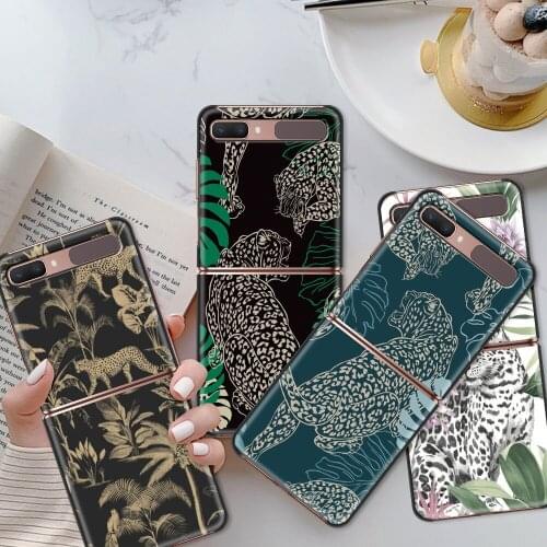 Phone Case For Samsung Z Flip3 5G Hard Back TPU Case PC Capa Black Shell rubber Fundas leopard