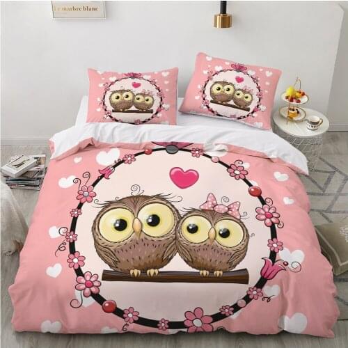 Kids Bedding Set for baby cartoon duvet cover set for home bed linen bed set family sets Euro 7 piece pink owl