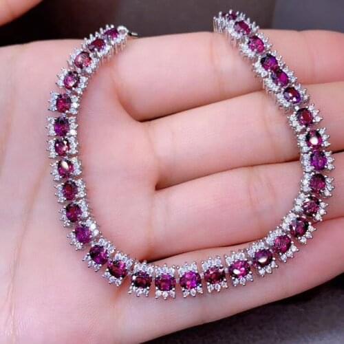 Elegant Birthday Gift New Trendy 100% Natural and Real Garnet Bracelet 925 Sterling Silver Garnet Bracelet
