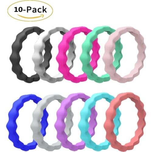 Wave Pattern 3mm Wide Silicone Ring 10 Colors Group Female Wedding Ring Food Grade FDA Silicone Rings Flexible Rubber Ring